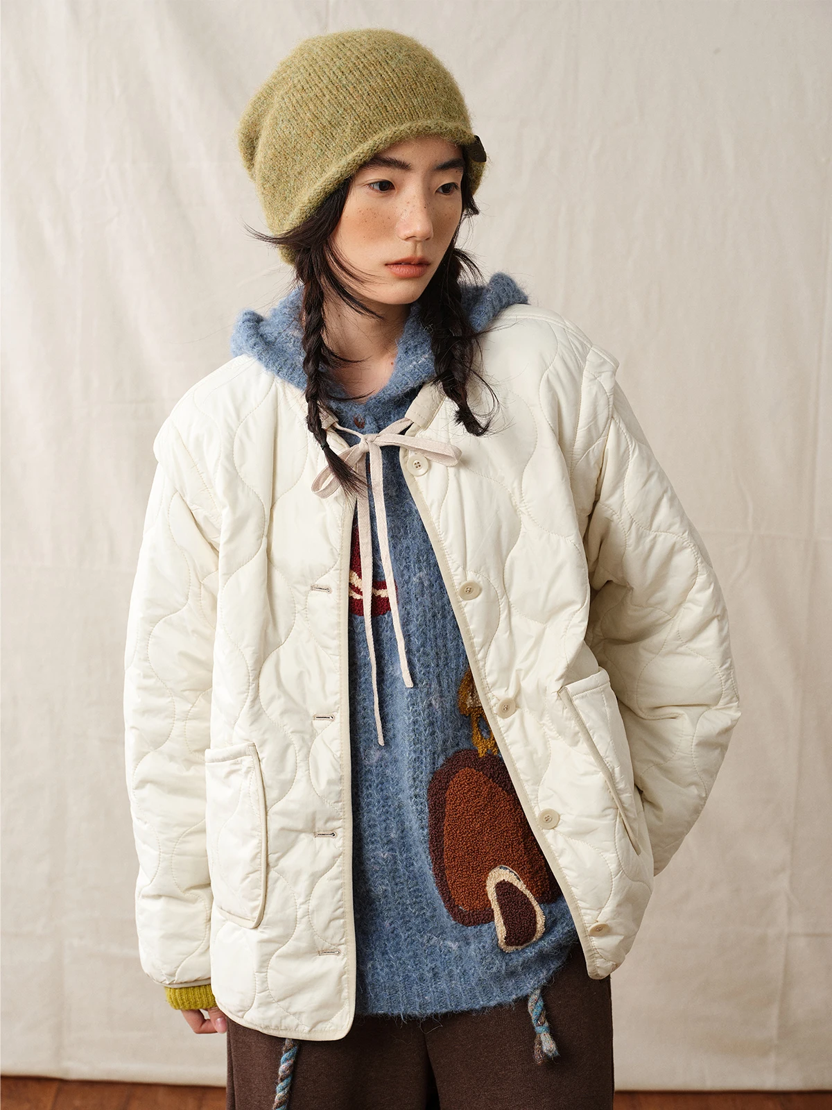 

Octopusme Women's Lightweight Cotton Jaet Removable Double-Sided Winter Outerwear Knot Detailing Regular Fit