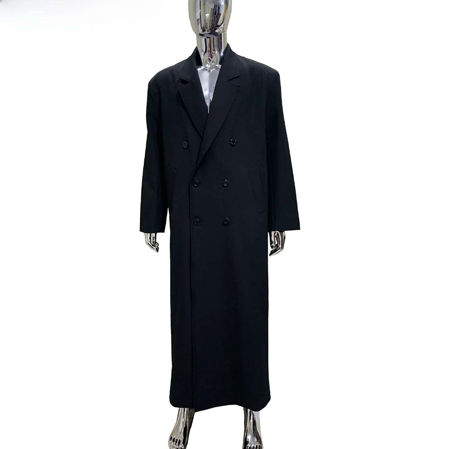 Nerazzurri Long Loose Black Men's Coat Shoulder Pad Back Split Pure Color Coat Youth Fashion Polyester Fiber Autumn Season