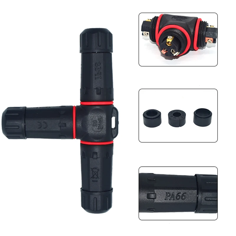 2PCS M20 3-Way 3-Core IP68 Nylon Waterproof Junction Connectors, Short & Long Two Sizes Available, Outdoor Industrial Cable Term