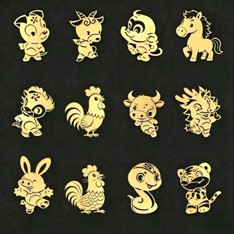 10PCS Gold animal metal UV stickers: Personalized metal stickers for mobile phones, cars, computers and laptops