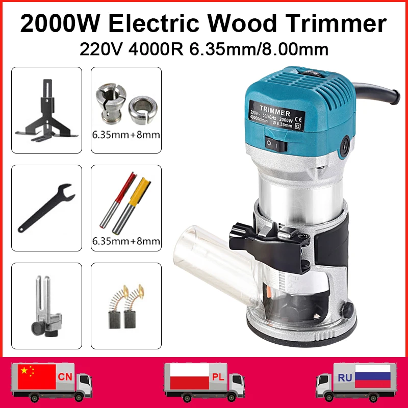 Aparador Elétrico para Carpintaria Fresadora de Madeira Gear Variable Velocidade Ferramenta de Carpintaria 6.35 mm mm Cutter 2000w