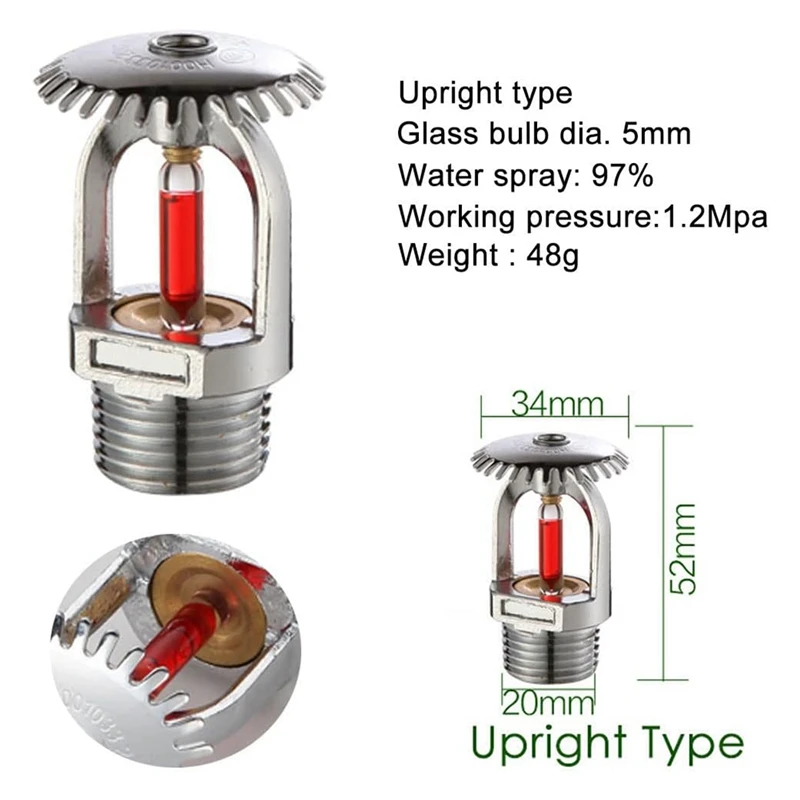 ABNO-5Pcs رأس رشاشات الحريق 155 ℉ ، الرشاشات المستقيمة - رش الماء برأس 68 ℃   استجابة سريعة 1/2 بوصة خيط NPT