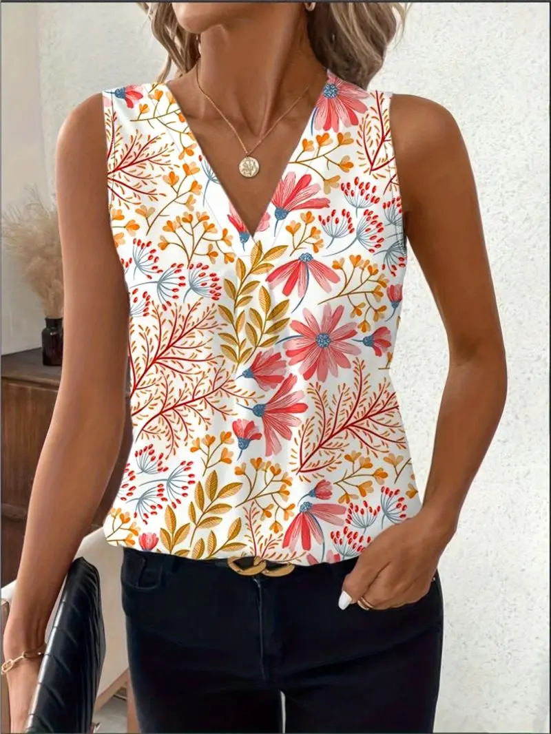 Women's V-neck Sleeveless Vest Loose Slimming Summer Commuting Top Simple Vertical Cut Comfortable Breathable Fashion