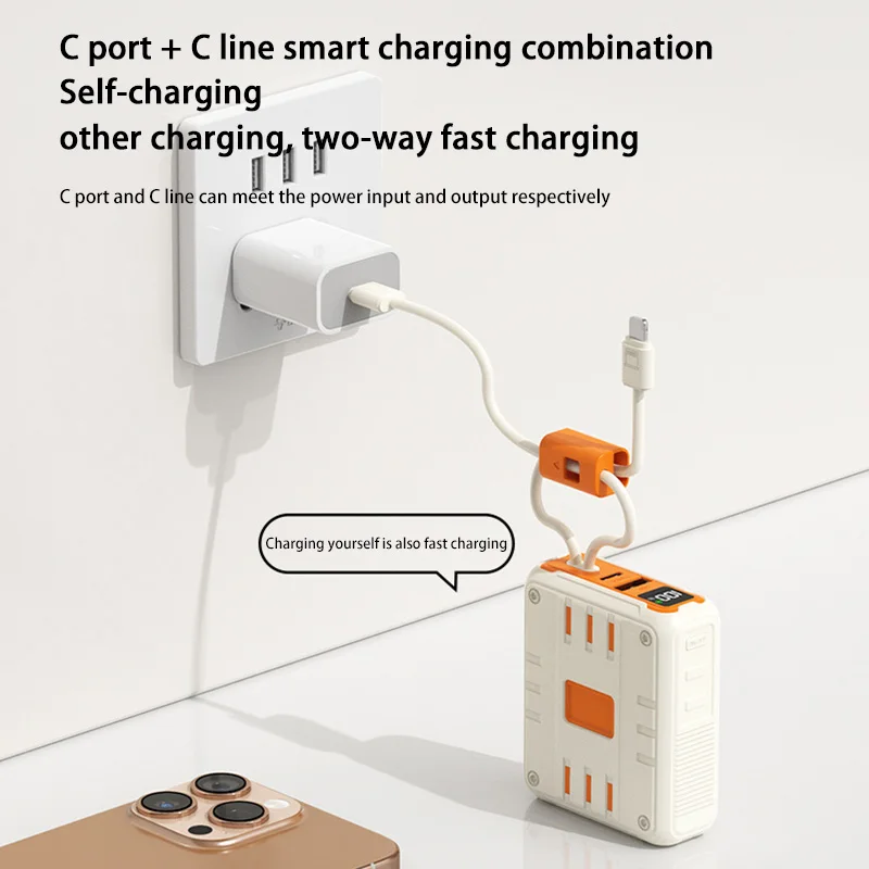 بنك طاقة جديد بقدرة 50000 مللي أمبير في الساعة مع كابل مدمج بسعة كبيرة وشحن سريع للغاية وبنك طاقة متنقل مدمج ومحمول