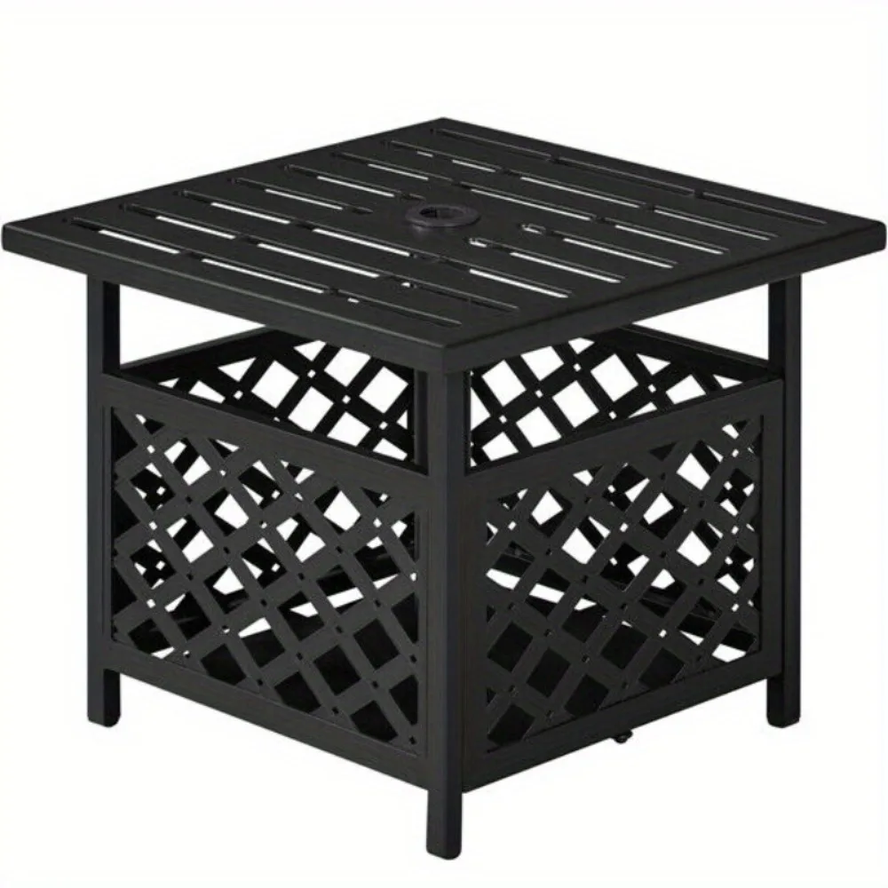 

Outdoor Patio Side Table, Metal Patio Umbrella Table Stand with Umbrella Hole