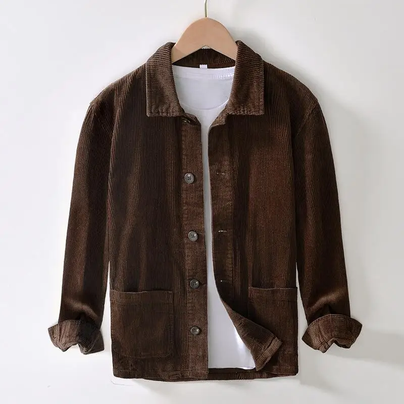 Men's Corduroy Shirt Long Sleeve Flannel Fabric Pocket Design Daily Wear Comfortable Fit Non Deformable Summer Fashion