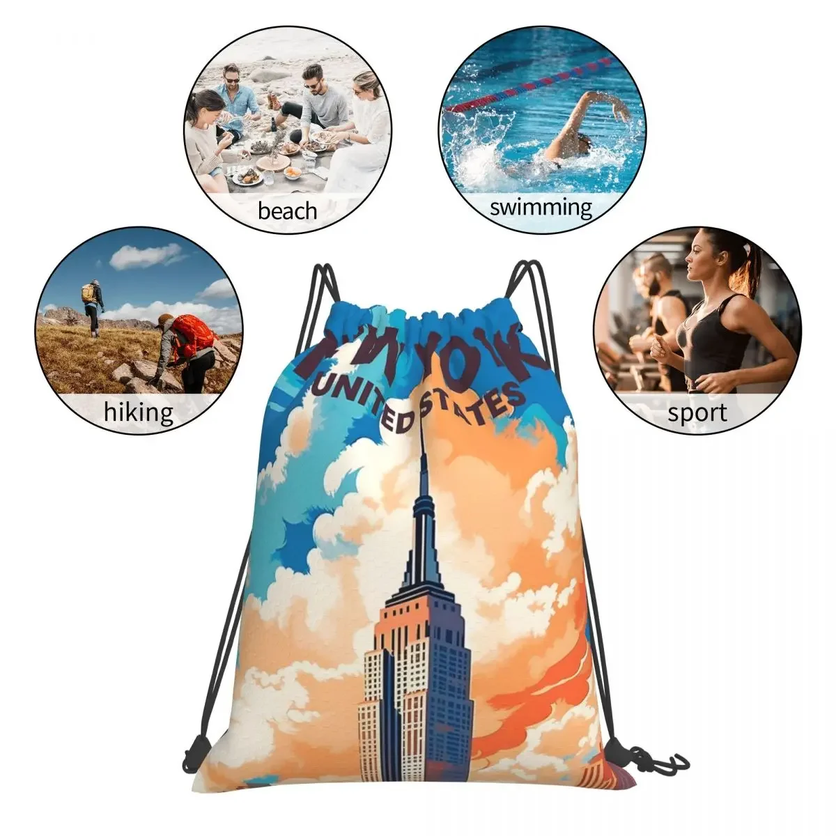 New York City Vibes Mochilas, Casual portátil Drawstring Bundle Pocket Storage Bag, Bookbag para estudantes de viagem