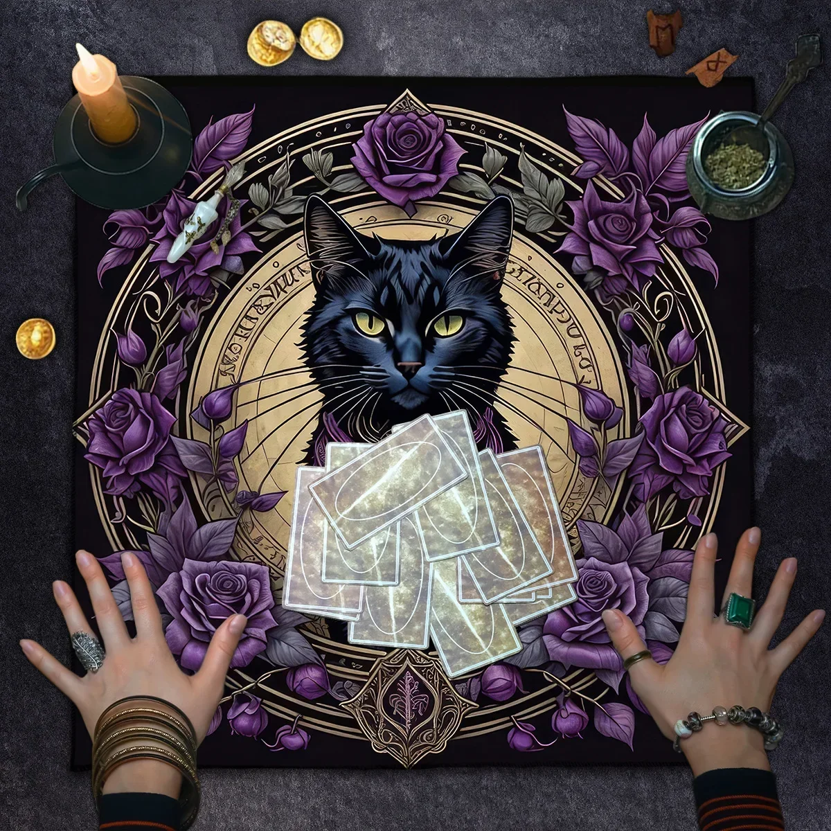 Purple Rose Kitty Tarotcloth Spread Tarot Reading Cloth Divination Altar Cloth Astrology Oracle Board Game Home Deco