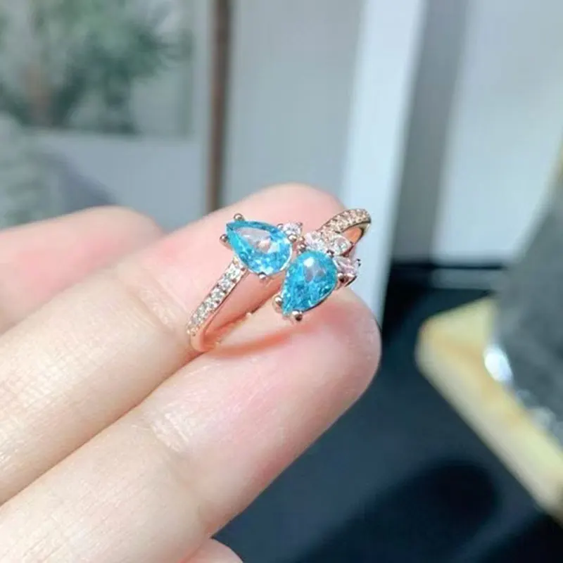 

Latest Design Natural Apatite Ring 4mm*6mm 0.7ct Genuine Apatite 925 Silver Ring with 3 Layers 18K Gold Plating