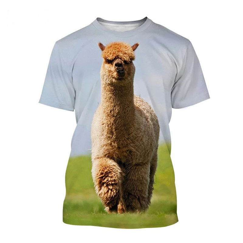 3D Print Cute Alpaca T-shirt For Men Kids Animal Pattern Casual Short Sleeve Tops Round Neck T Shirts Summer Streetwear Tees