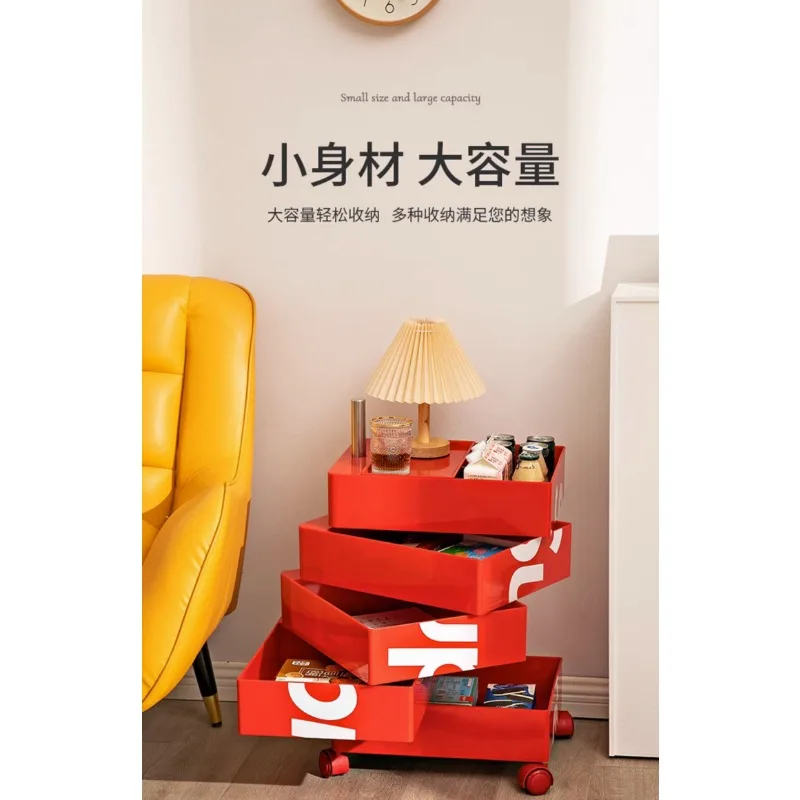 Rotating cabinet storage removable bedside table household storage locker Internet celebrity ins red side cabinet