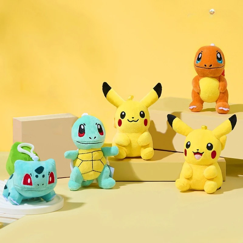 

10cm Pokemon Pikachu Charmander Squirtle Bulbasaur Keychain Plush Toy Cartoon & Cute Backpack Pendant Children's Gift