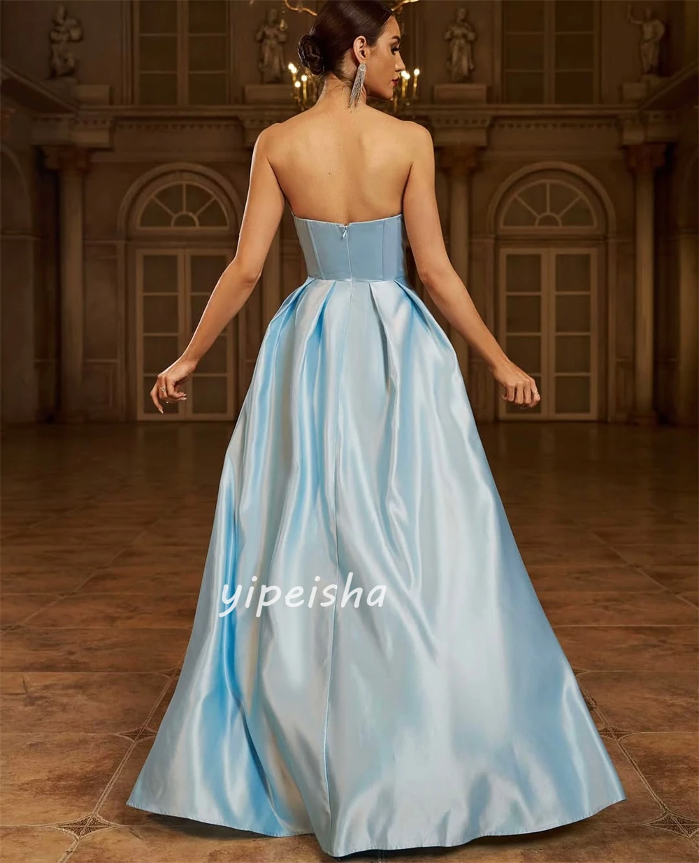 Customized High Quality Elegant Charmeuse Rhinestone Pleat A-line Strapless Long Dresses Bespoke Occasion Dresses Modern Style
