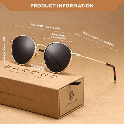 Imagen 2 del producto Gafas de sol polarizadas BARCUR, hechas de material inoxidable Gafas de sol ligeras para actividades al aire libre y viajes sin carga