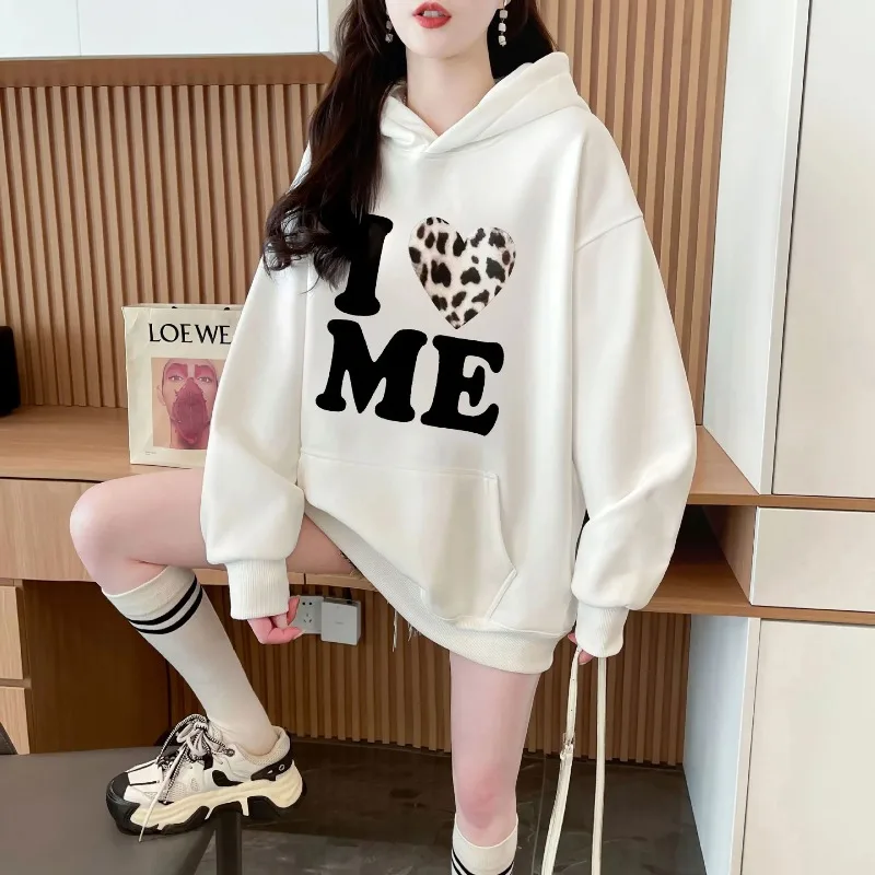 New Letters Print Hoodie for Women Autumn Winter Thick Harajuku Loose Pullover Sweatshirt HoodieStreetwear Women Y2k Sudaderas
