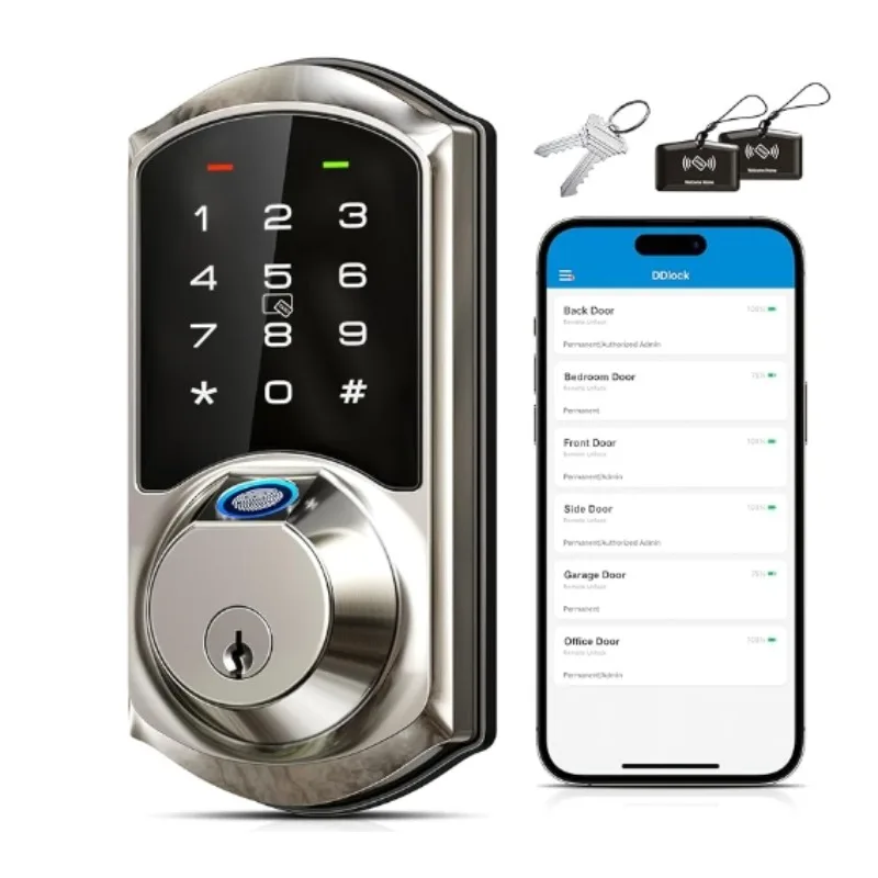 Fingerprint Smart Lock for Front Door, 7-in-1 Keyless Entry Deadbolt with App Control, Electronic Digital Locks with Touchscreen