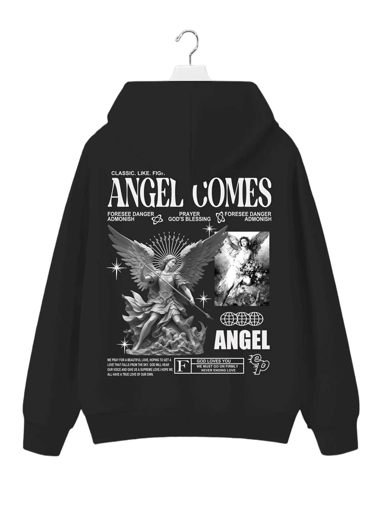 الملاك نمط مطبوعة هوديي 2025 الخريف والشتاء للجنسين القطن الخالص موضة ملابس غير رسمية الرجال الخريف والشتاء هوديي