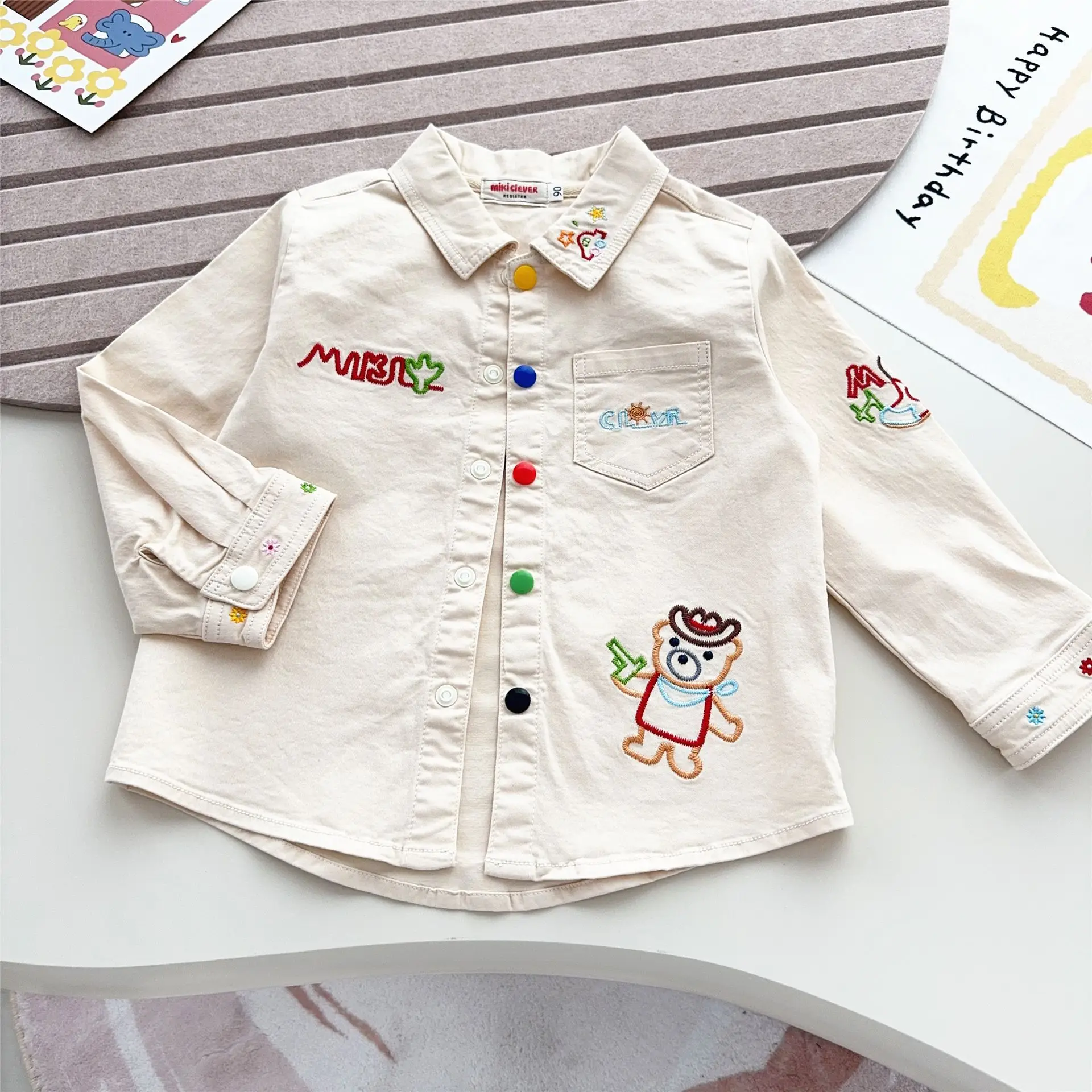 Mantel Bordir Lucu Jepang Baru Musim Gugur 2025 untuk Anak Laki-laki dan Perempuan Kerah Koboi Bergaya Kemeja Ukuran Kecil dan Menengah