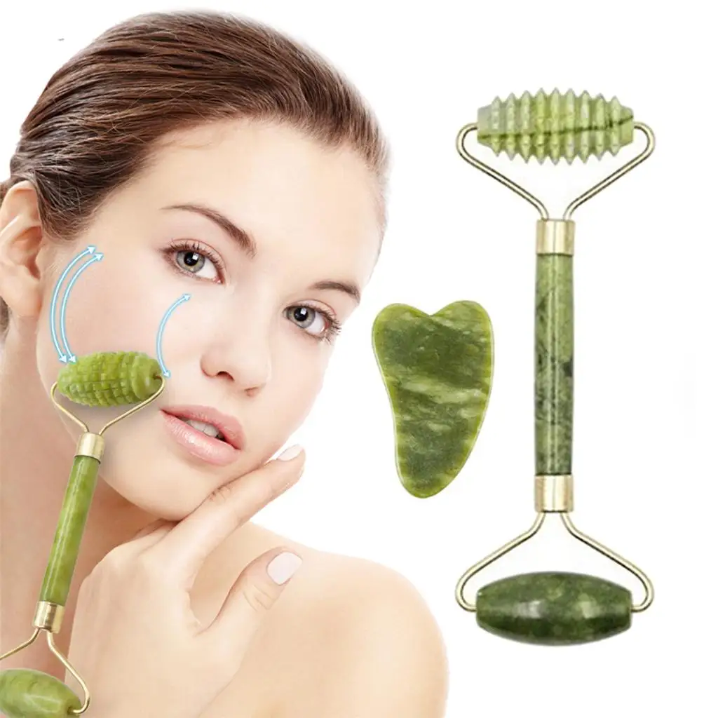 Jade Roller En Gua Sha Set Voor Een Prachtige Huid Gezichtslichaam Nek Massager