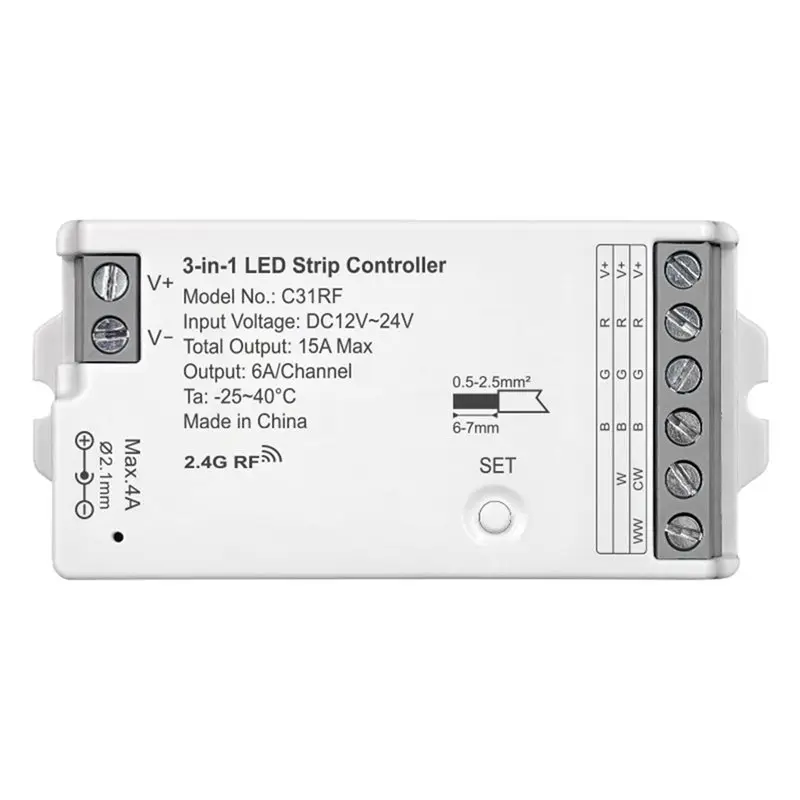 

【ПОПУЛЯРНЫЕ ТОВАРЫ】Контроллер светодиодных лент C31RF, совместимый с RGB, RGBW, RGBCCT, с функциями диммирования и регулировки цвета.