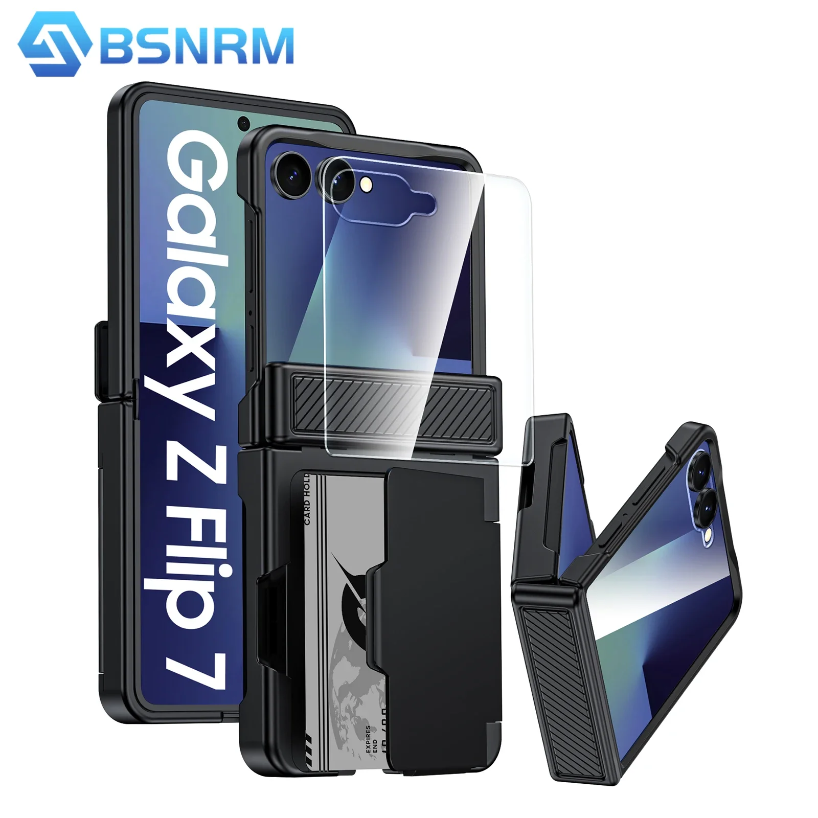 

for Samsung Galaxy Z Flip 7 Wallet Phone Case,with Hinge Protection,Card Clip [RFID Shielding] and Screen Protector Case-Black