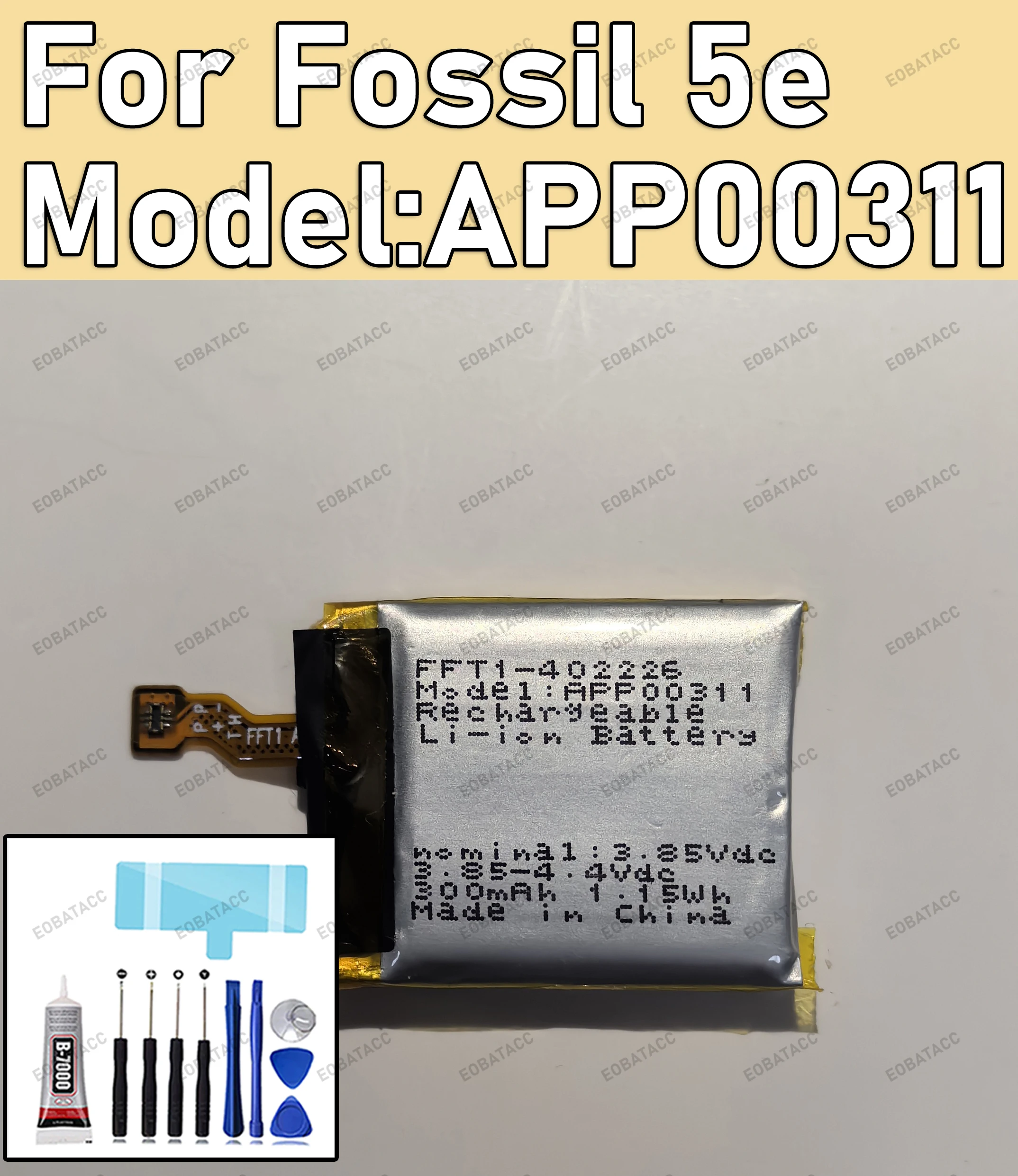 

100% New Zero Cycle APP00311 Battery For Fossil 5e 5 e smart watch APACK 300mAh Battery + Tools