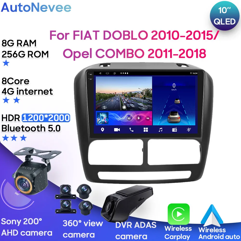 Android Multimedia For FIAT DOBLO 2010-2015/Opel COMBO 2011-2018 Car Stereo CPU Radio QLED Player Navigation Carplay Auto HDR BT