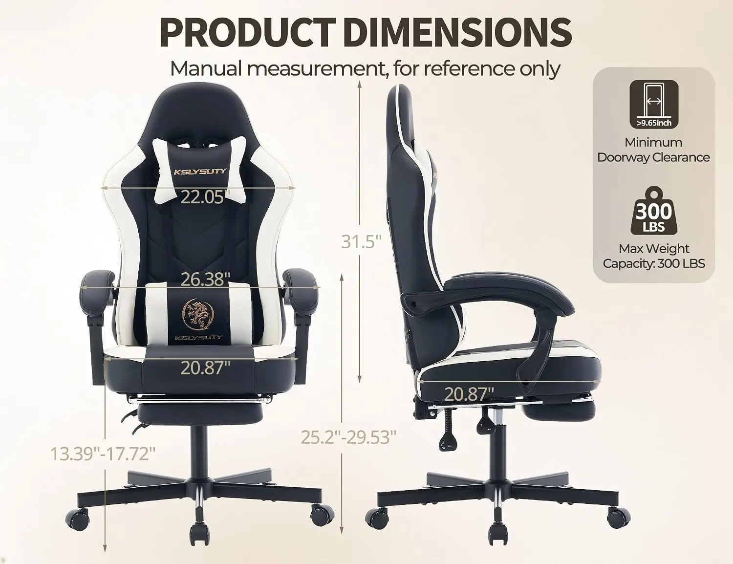 Office Desk Computer Gaming Chair for Adults, Ergonomic High Back Gamer Chair with Massage and Pocket Spring Cushion, Swivel Comfy Video Game Chairs with Footrest and Lumbar Support (Black White)