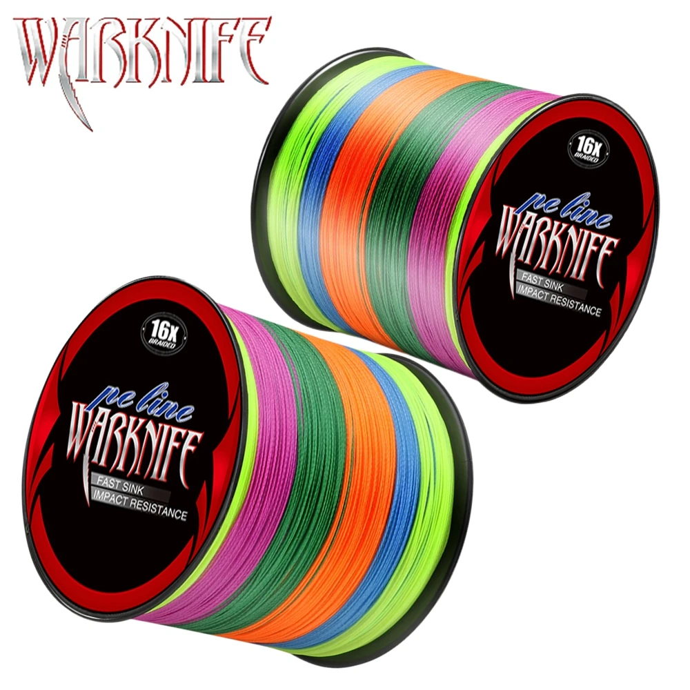 Warknife 16 Strands 100M - 2000M Hollow Core PE Braid Extreme Japan Braided PE Line 20LBs-500LBs Fishing Assist Line Multicolor
