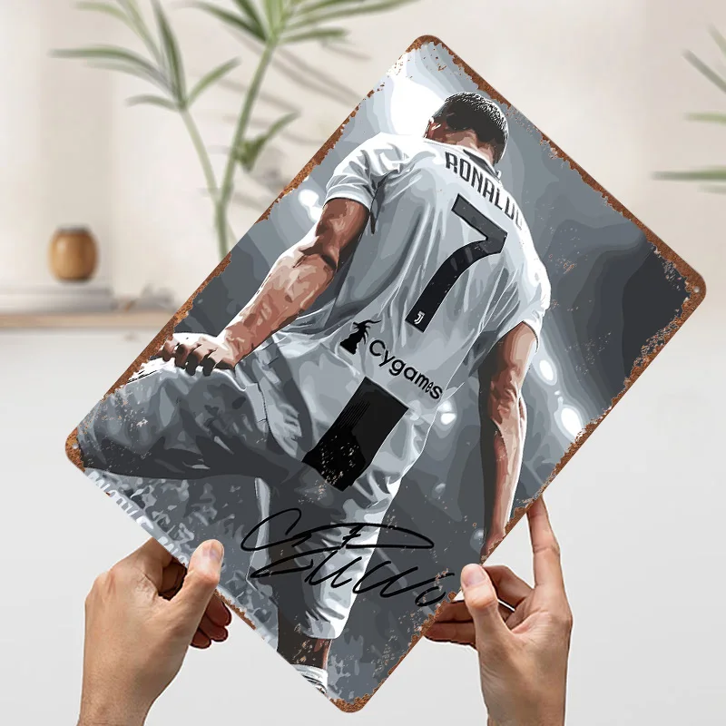 كريستيانو رونالدو يوفنتوس جيرسي علامة معدنية جدار ملصق فني أشياء لتصميم الغرفة كرة القدم علامات القصدير للديكور المنزل الرجعية #3