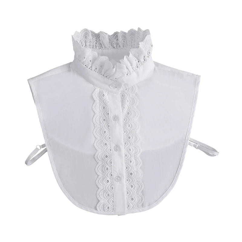 

Womens Detachable Fake Collar White Blouses Half Shirt Elegant Ruffled Lace Patchwork French Neckwear Accessory