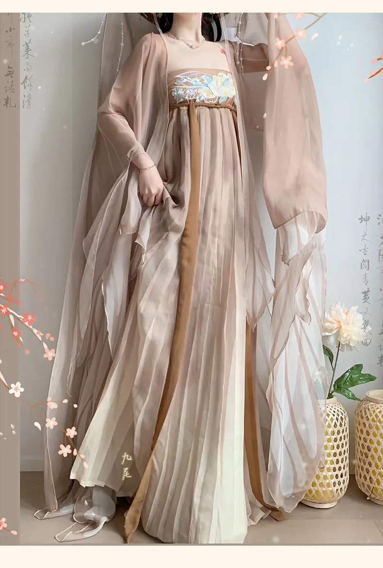 ชุดคอสเพลย์ผู้หญิงสไตล์จีน ชุดแต่งกายราชวงศ์ถัง เสื้อคลุมแขนใหญ่สไตล์วินเทจ ชุดคอสเพลย์นางฟ้าฮันฟู ชุดฮันฟูสำหรับเต้นรำพื้นบ้าน