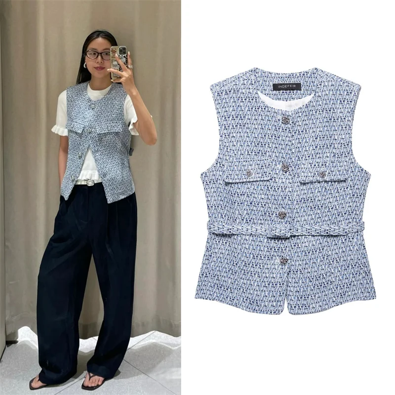 

2025 New Lady Style Vest Women's Vest Spring Vest Belt Decoration Texture Temperament Premium Afternoon Tea 2132091