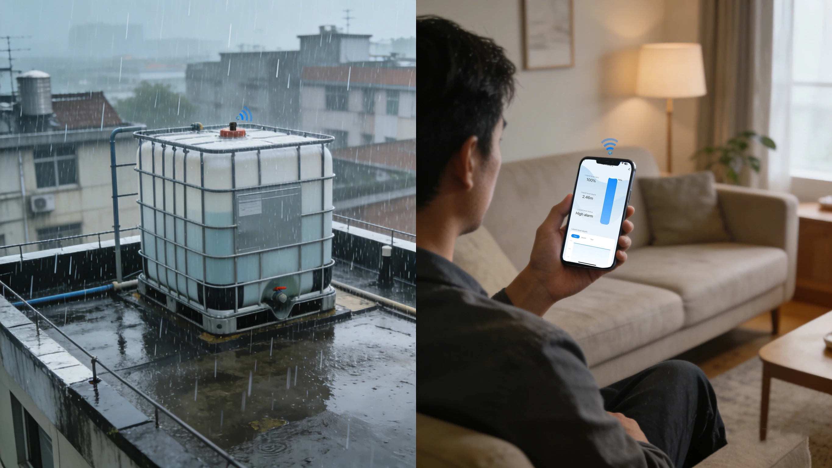 ULS-03GW İç Mekan Ev Tipi Alarm Wifi Ultrasonik Tank Seviye Monitörü Mobil Tuya Smart Life Uygulaması Sıvı Seviye Sensörü
