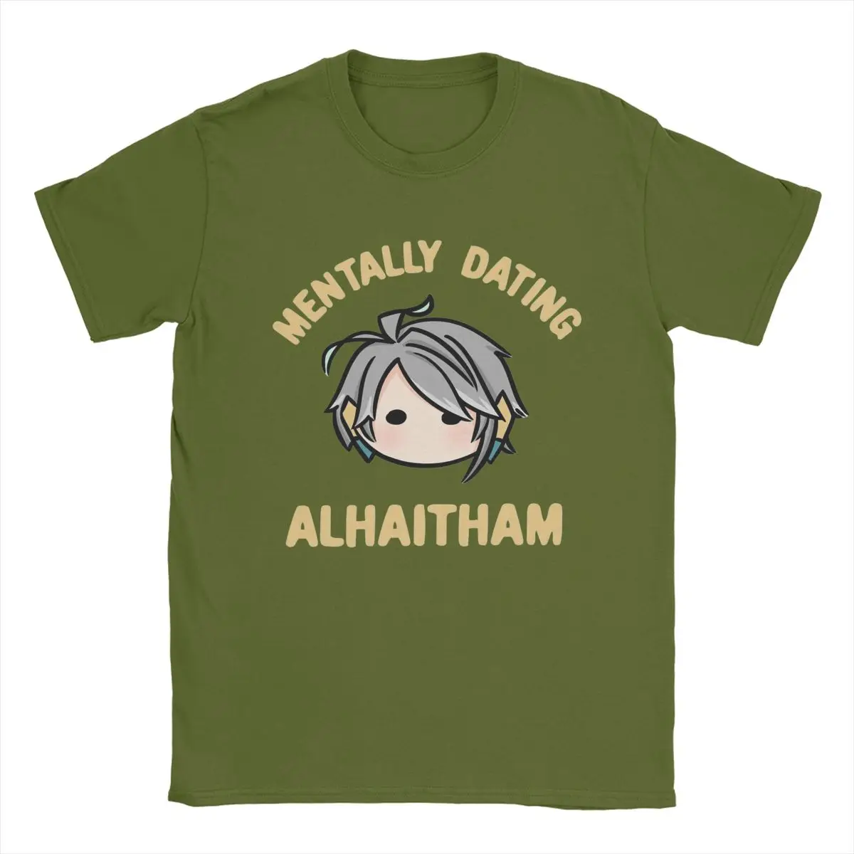 Men's T-Shirt Genshin Impact Mentally Dating Alhaitham Chibi Head Cotton Tee Shirt Short Sleeve T Shirt Crewneck Clothes Party