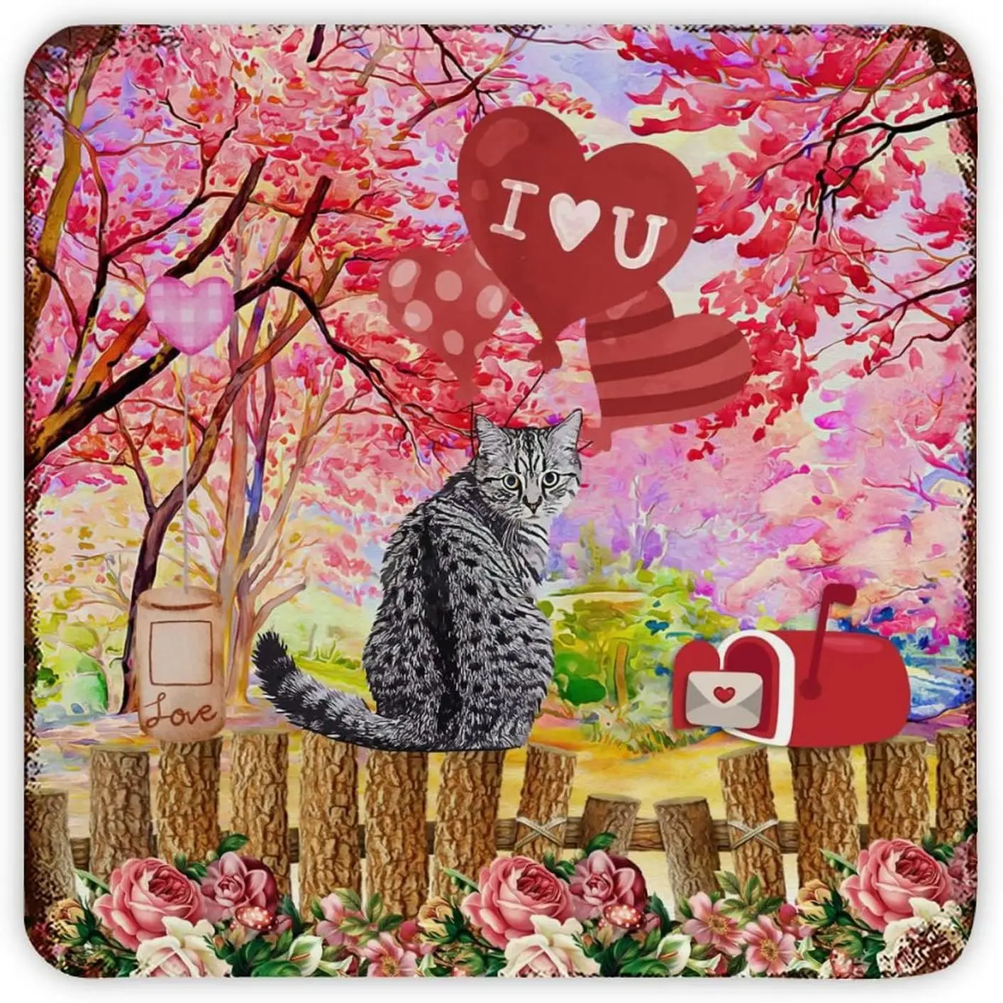 

Vintage Metal Sign Plaque Valentine's Day Pet Cat And Pink Love Balloons Funny Bar Door Sign Rusty Retro Metal Poster