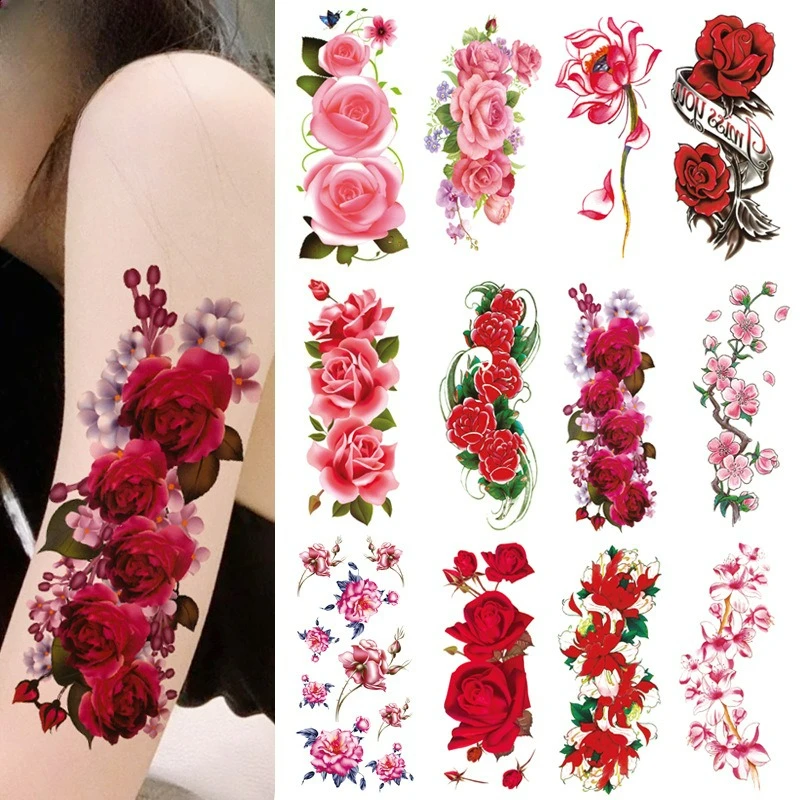 

Colorful flowers Tattoo Stickers Temporary Tattoos for Women Waterproof Long-Lasting Fake Tattoo Arm body art Realistic Tattoo