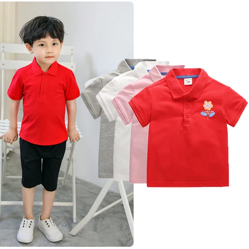 

Girls Polo Shirts Children Sports T-shirt 2023 Summer Solid Color Short Sleeves T-shirt Girls Flower Cotton Shirts for Children