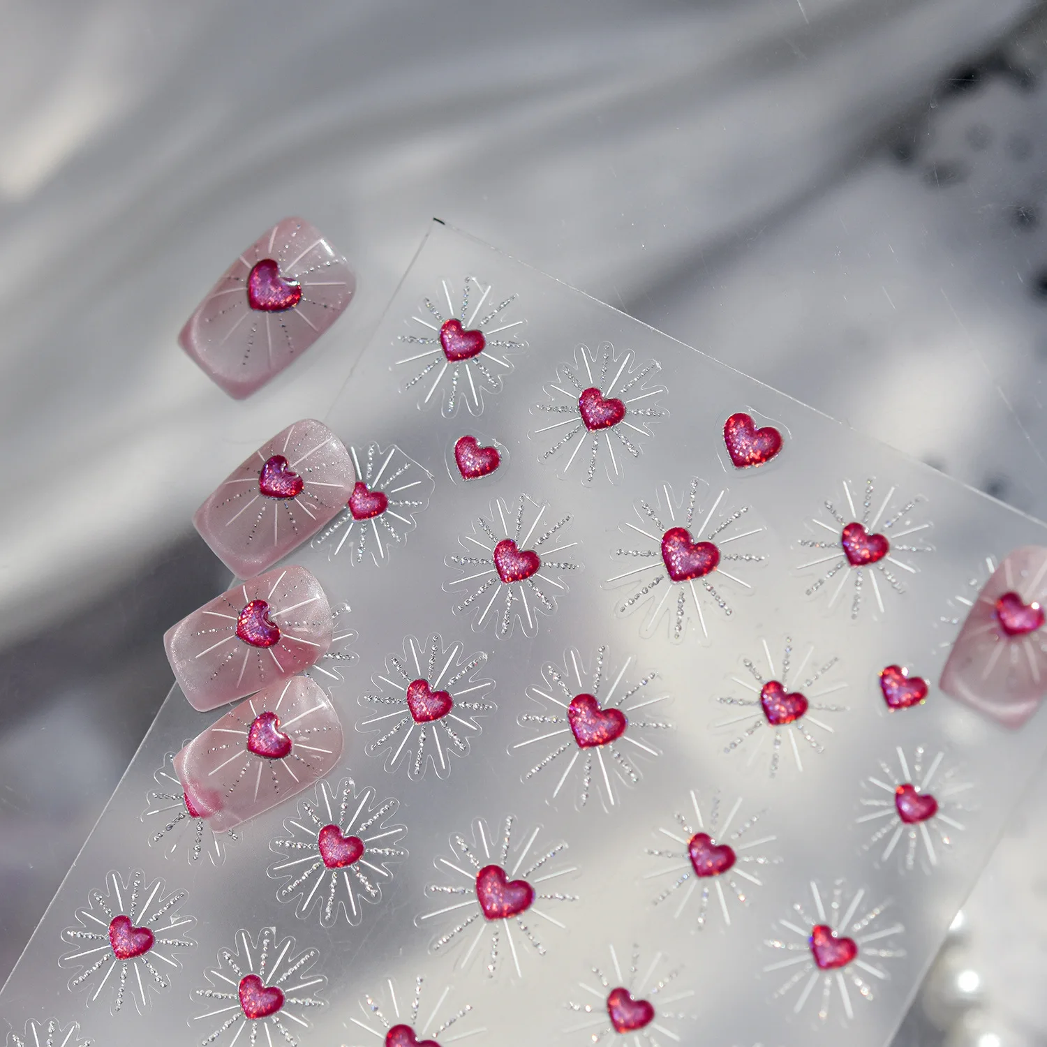 الوردي الدانتيل الصوفية مسمار ملصقات خمر القلب ستار الخماسي الضوء المقدس ليوبارد طباعة تنقش مسمار الفن ملصقات مانيكير صائق #3