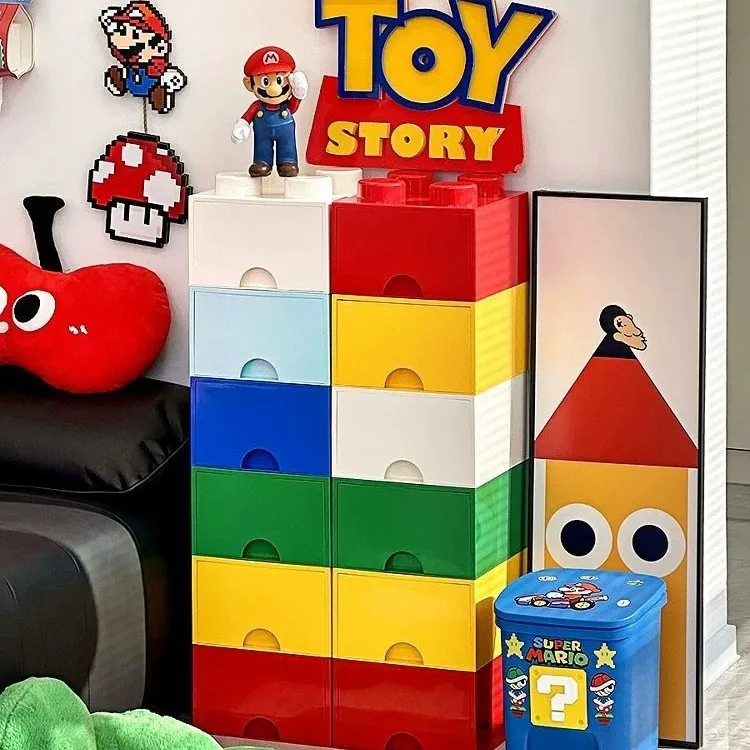 Cute Lego building block drawer storage box, small coffee table in living room a few snacks storage artifact stacked storage box