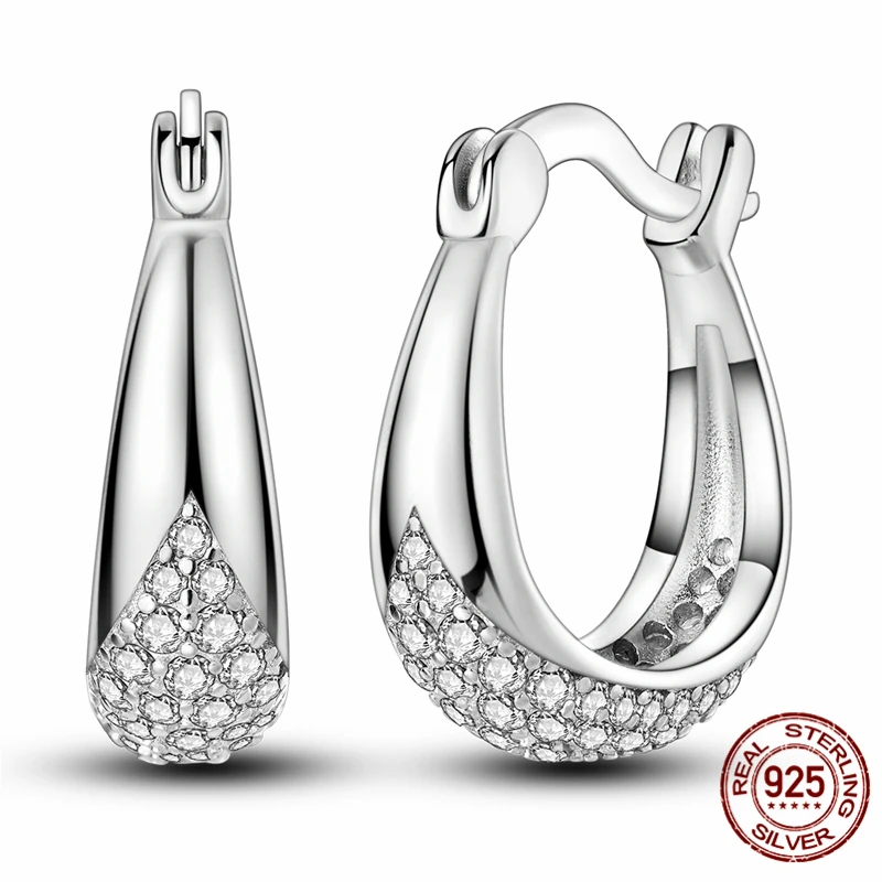 

Hot Sale 925 Sterling Silver Hoop Starlight Shining Round Teardrop Shape Earrings for Women Pretty Wedding Holiday Jewelry Gifts