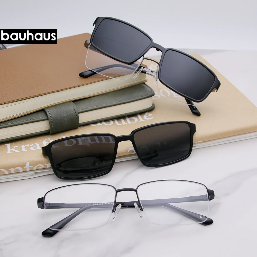 X302 Men's Semi-Frame Metal Magnet Holder Classic Business High-Quality Eyeglass Frame