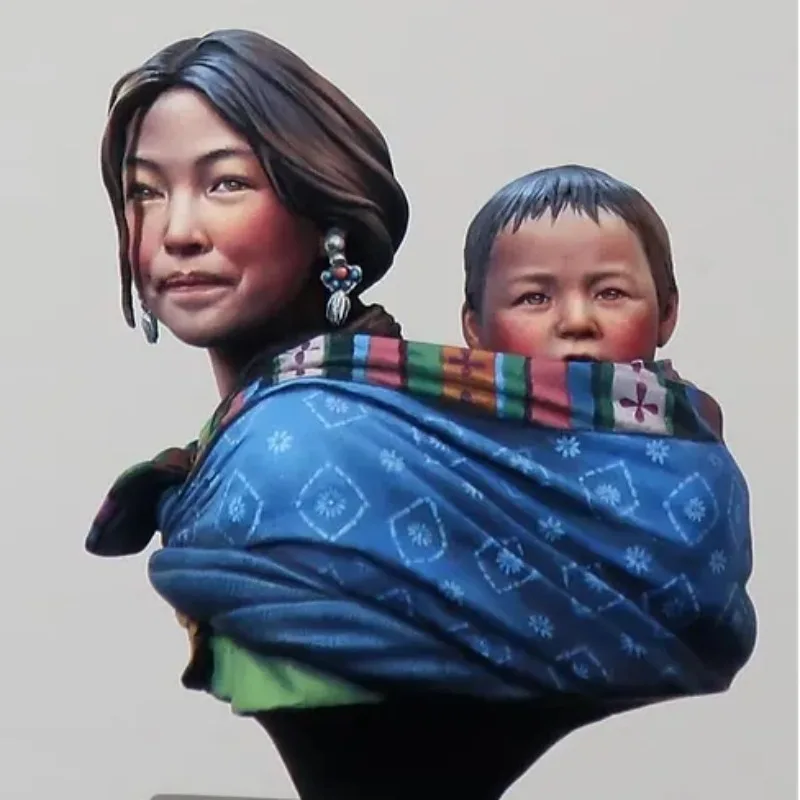 1/12 Scale Resin Bust Assembled Model Kit Tibetan Mother and Son Miniature Statue Unassembled and Unpainted Hobby Diorama Toy