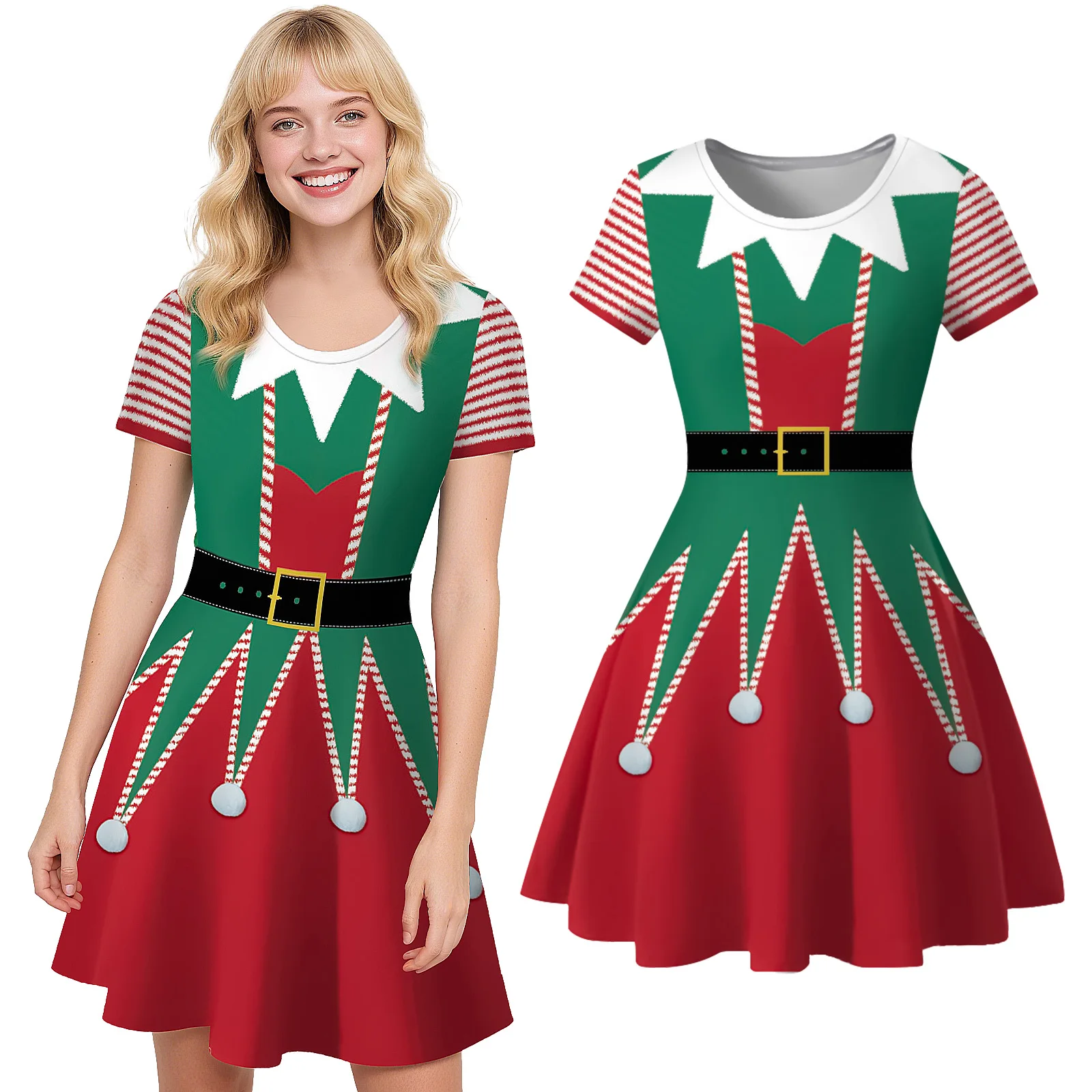 Women Christmas Elf Costume Set Santa's Dress Halloween Cosplay Costume Props For Adult