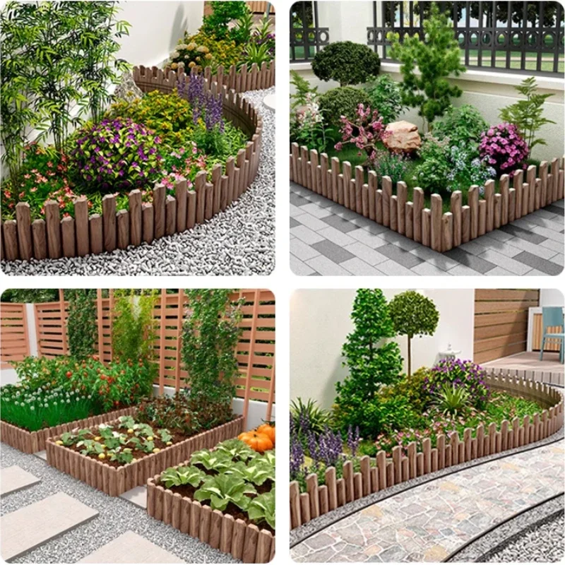 Garden Wooden Pile Fence Courtyard Anti Corruption Fence Holder Flower Bed Decorative Border Flexible Combination Home Gardening