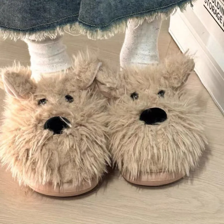 Funny Dog Slippers For Women's Outerwear 2024 New Autumn And Winter Household Casual Versatile Cartoon Cotton Home Slippers