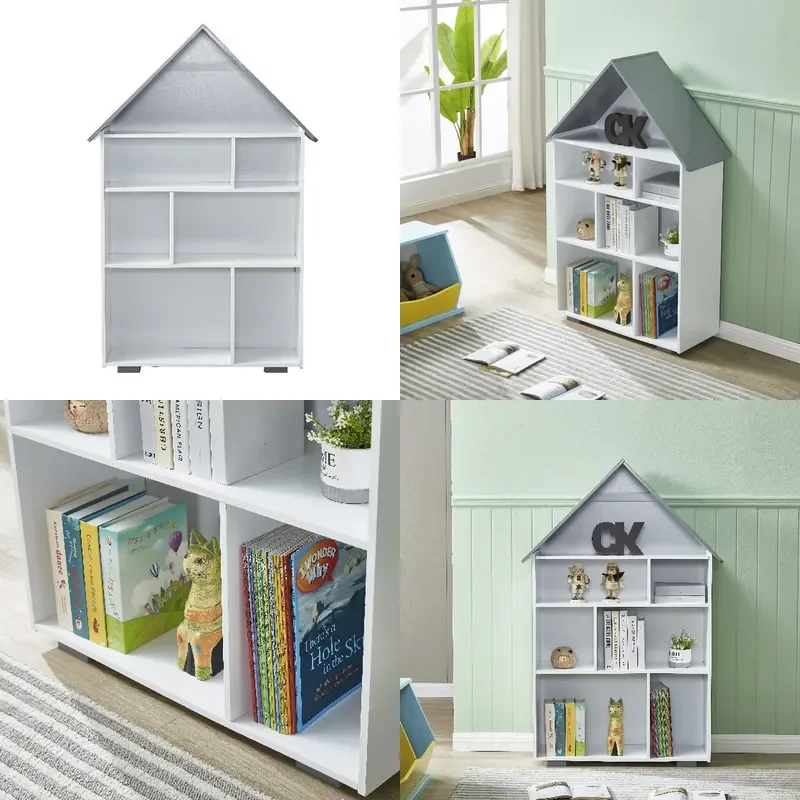 Nordic Solid Wood Dollhouse Bookshelf Kids Simulation Floor Storage Cabinet Childrens Wooden Display Rack Home Decor