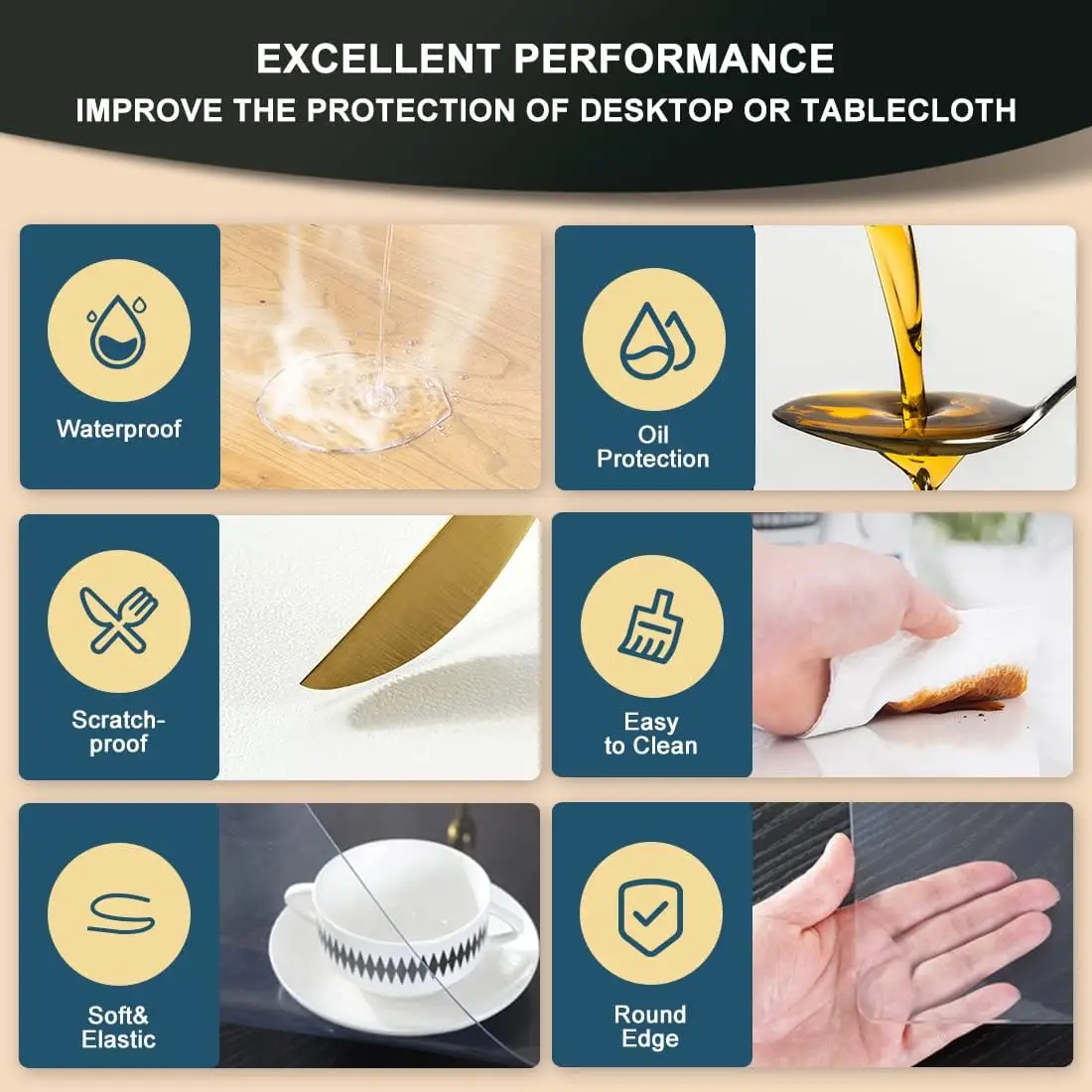 Multisize 1.5Mm Thick Clear Pvc Table Cover Protector 46X72 Waterproof Crystal Plastic Desk Protector Table Pad Desk Mat For