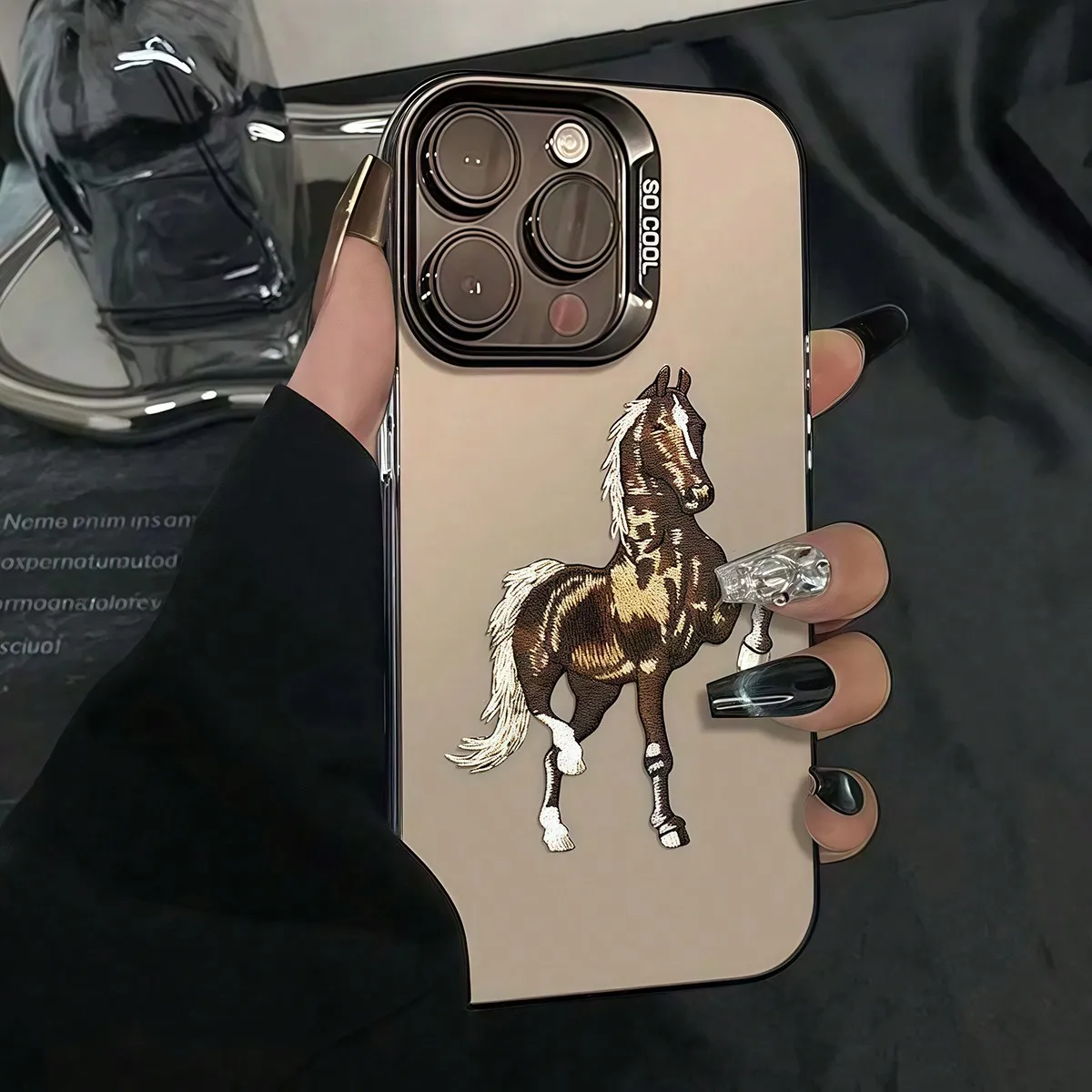 

Black Spirited Horse Pattern phone case for iPhone 16 15 14 13 12 11 Pro/ Max/Plus shock-proof rear cover anti-fingerprint