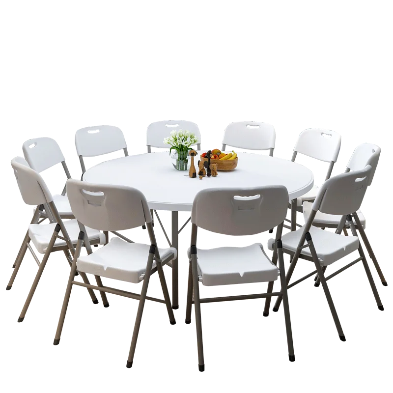 Folding Round Dining Table Simple Home Circular Table for 10 People Space Saving for Small Apartment